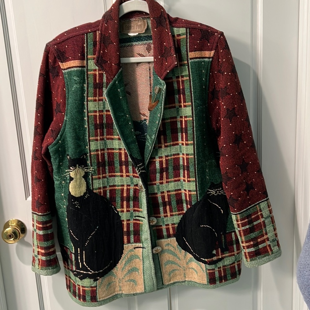 Vintage Painted Pony tapestry jacket. With cats! Size Large